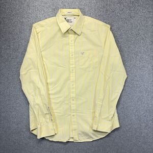 American Eagle Vintage Fit Button Up Shirt Men’s M Yellow Striped Long Sleeve